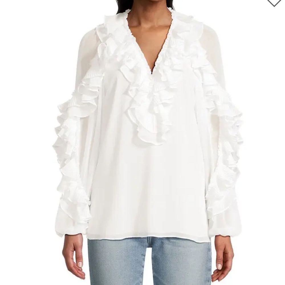 Ungaro Natalie Ruffled Chiffon Blouse size XL NWT